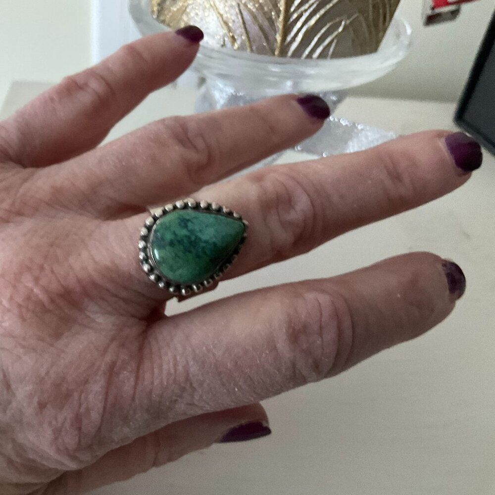 Native American handmade green turquoise and 925 sterling ring